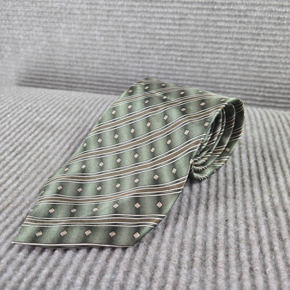 Monterey Bay Mens Green Striped Geometric Silk Necktie